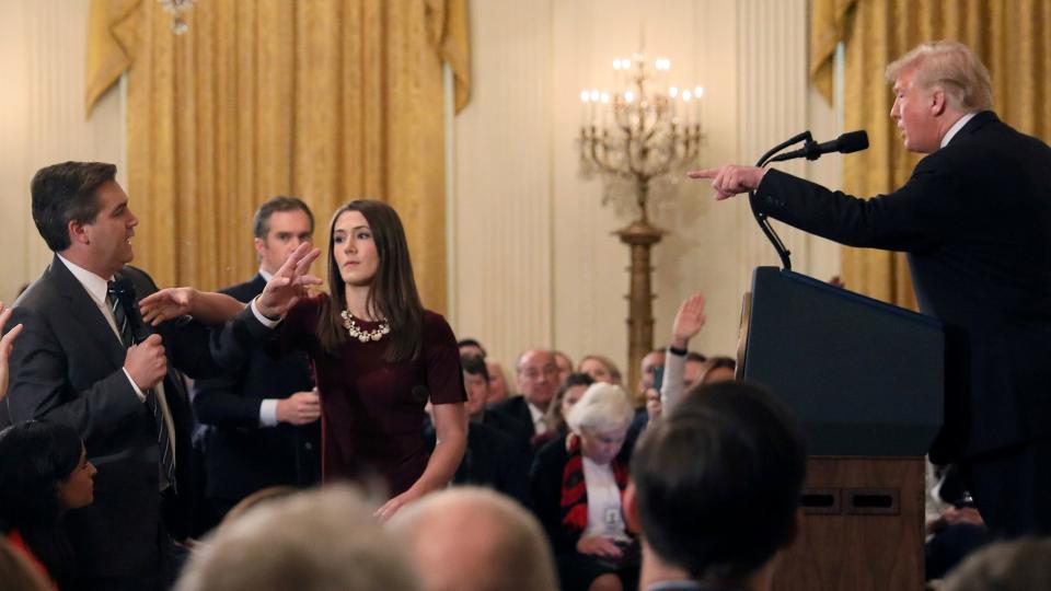 Trump argues with Acosta during the explosive press conference earlier this month. (Yahoo)