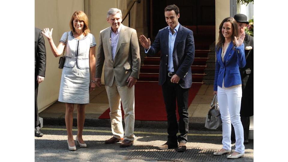 Middletons outside Goring Hotel after royal wedding in 2011