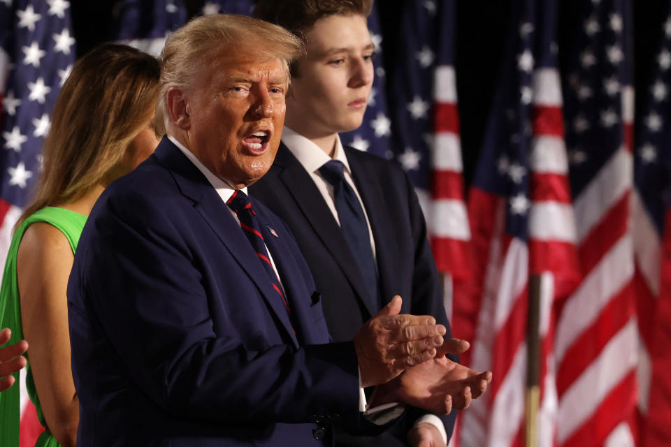 U.S. President Donald Trump stands with his family members after delivering his acceptance speech for the Republican presidential nomination on the South Lawn of the White House August 27, 2020 in Washington, DC. (Alex Wong/Getty Images)