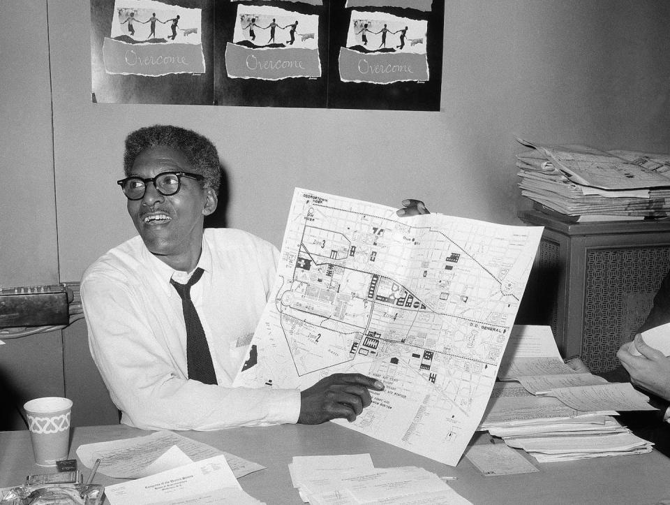Civil rights activist Bayard Rustin organizing the 1963 March on Washington, an example of how existing maps can also be used in politically disruptive ways. <a href="https://media.npr.org/assets/img/2013/08/15/ap630824099_custom-9bf942d77b3591a797f1676f5279c69cd12f7e27-s1500-c85.jpg" rel="nofollow noopener" target="_blank" data-ylk="slk:AP Photo;elm:context_link;itc:0;sec:content-canvas" class="link ">AP Photo</a>