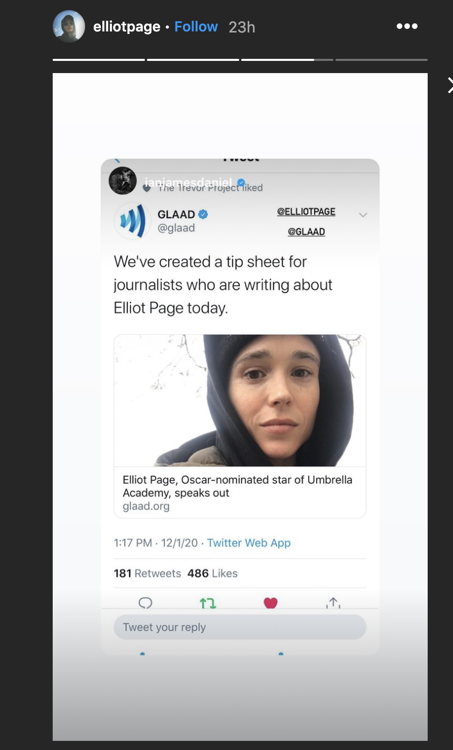 Elliot Page shared GLAAD's style guide on his Instagram story on Tuesday. (Photo: Instagram/Elliot Page)