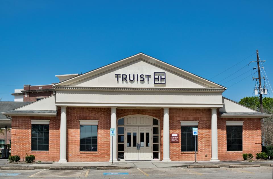 Houston, Texas USA 03-27-2022: Truist Bank exterior in Houston, TX.  Financial institution front view with copy space.