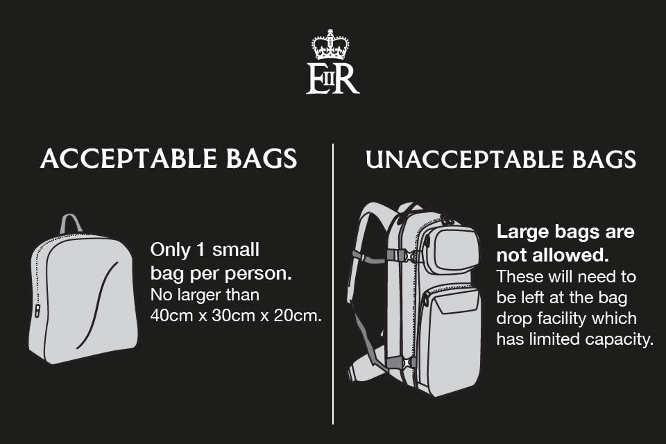Airport-style security will be in place, with restrictions on the size of bag you can take. (www.gov.uk)