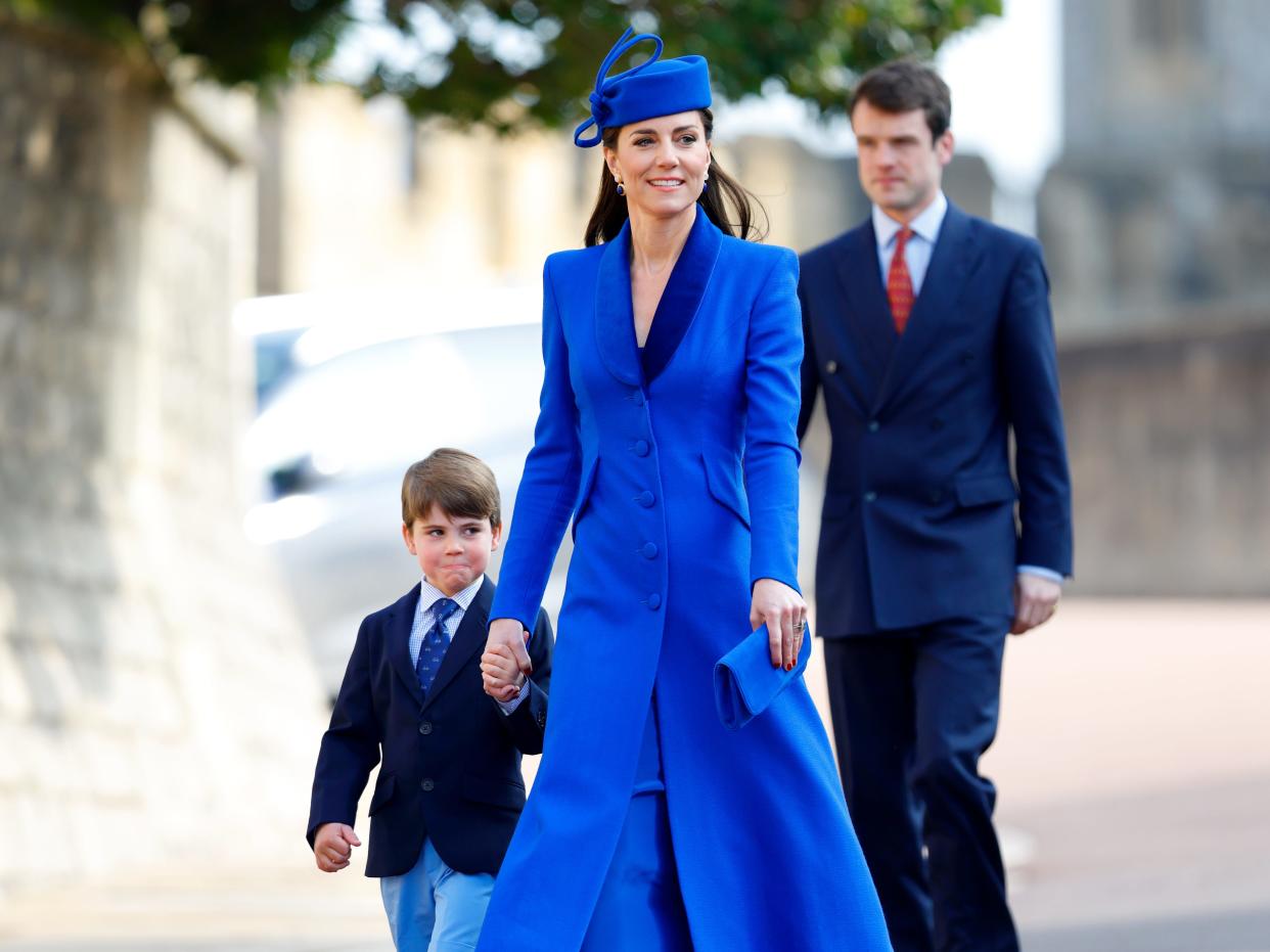 Prince Louis of Wales and Catherine, Princess of Wales attend the traditional Easter Sunday Mattins Service at St George's Chapel, Windsor Castle on April 9, 2023