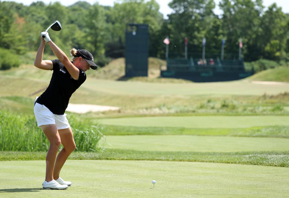 KOHLER, WI - JULY 08: Stacy Lewis hits her tee shot on the 15th hole during the final round of the 2012 U.S. Women's Open on July 8, 2012 at Blackwolf Run in Kohler, Wisconsin. (Photo by Scott Halleran/Getty Images)