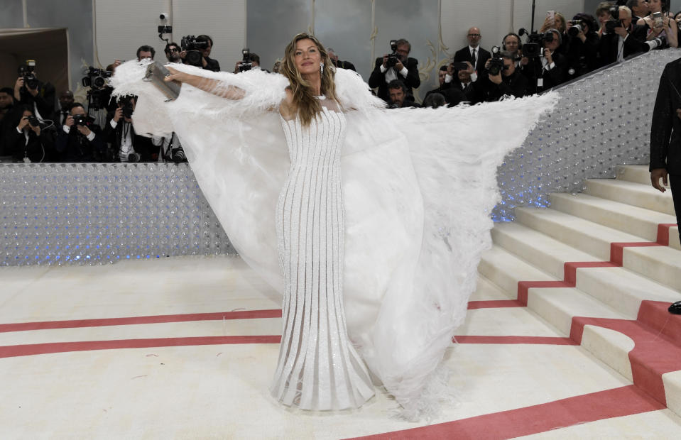 Gisele Bundchen attends The Metropolitan Museum of Art's Costume Institute benefit gala celebrating the opening of the "Karl Lagerfeld: A Line of Beauty" exhibition on Monday, May 1, 2023, in New York. (Photo by Evan Agostini/Invision/AP)