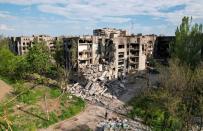 A view shows destroyed residential buildings in Mariupol