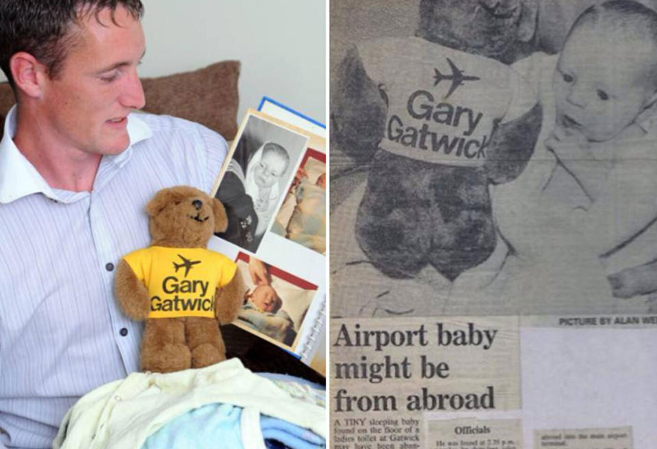 Steve Hydes, who was known as 'Gatwick Gary' after the airport’s teddy bear mascot in England’s southeast, was abandoned as a baby at the airport in 1986. Source: Facebook/ Gary gatwick airport baby abandoned 
