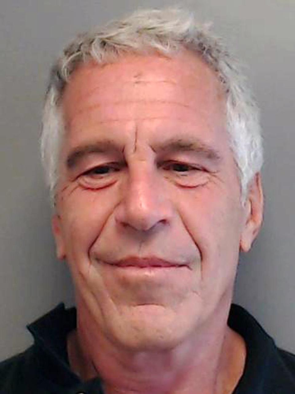 ]In this handout provided by the Florida Department of Law Enforcement, Jeffrey Epstein poses for a sex offender mug shot after being charged with procuring a minor for prostitution (Getty Images)