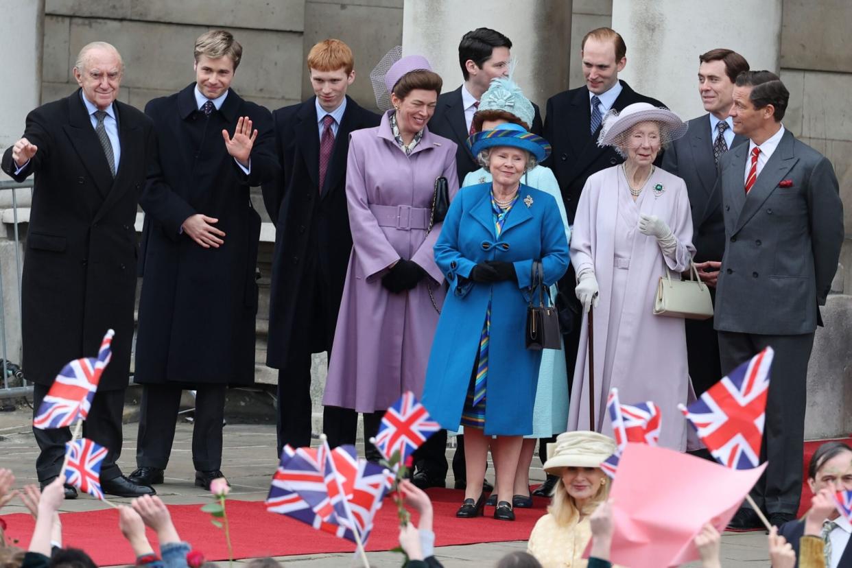 EXCLUSIVE: **EMBARGO: STRICTLY NO WEB BEFORE 17:00 (12:00 ET) GMT 4th MARCH 2023 ** PREMIUM EXCLUSIVE: Hit Netflix Series The Crown Filming In Greenwich. Netflix cast portrays the late Queen's Thanksgiving service for her 50th wedding anniversary in 1997. First look at the new actor in ‚ÄòThe Crown‚Äô to play the role of Prince Harry! Among the cast featured were; Imelda Staunton as Queen Elizabeth II, Dominic West as Prince Charles, Lesley Manville as Princess Margaret and Marcia Warren as the Queen Mother. Pictured: Luther Ford,Jonathan Pryce,Imelda Staunton,Dominic West,Ed McVey,Lesley Manville,Claudia Harrison,James Murray,Marcia Warren Ref: SPL5526879 030323 EXCLUSIVE Picture by: Dean / Click News And Media / SplashNews.com Splash News and Pictures USA: +1 310-525-5808 London: +44 (0)20 8126 1009 Berlin: +49 175 3764 166 photodesk@splashnews.com World Rights, No France Rights