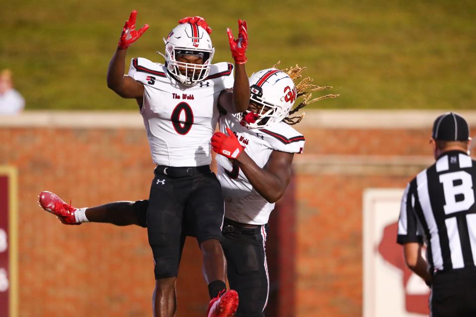 Gardner-Webb's T.J. Luther celebrates following a touchdown during his team's September 2022 game at Elon.