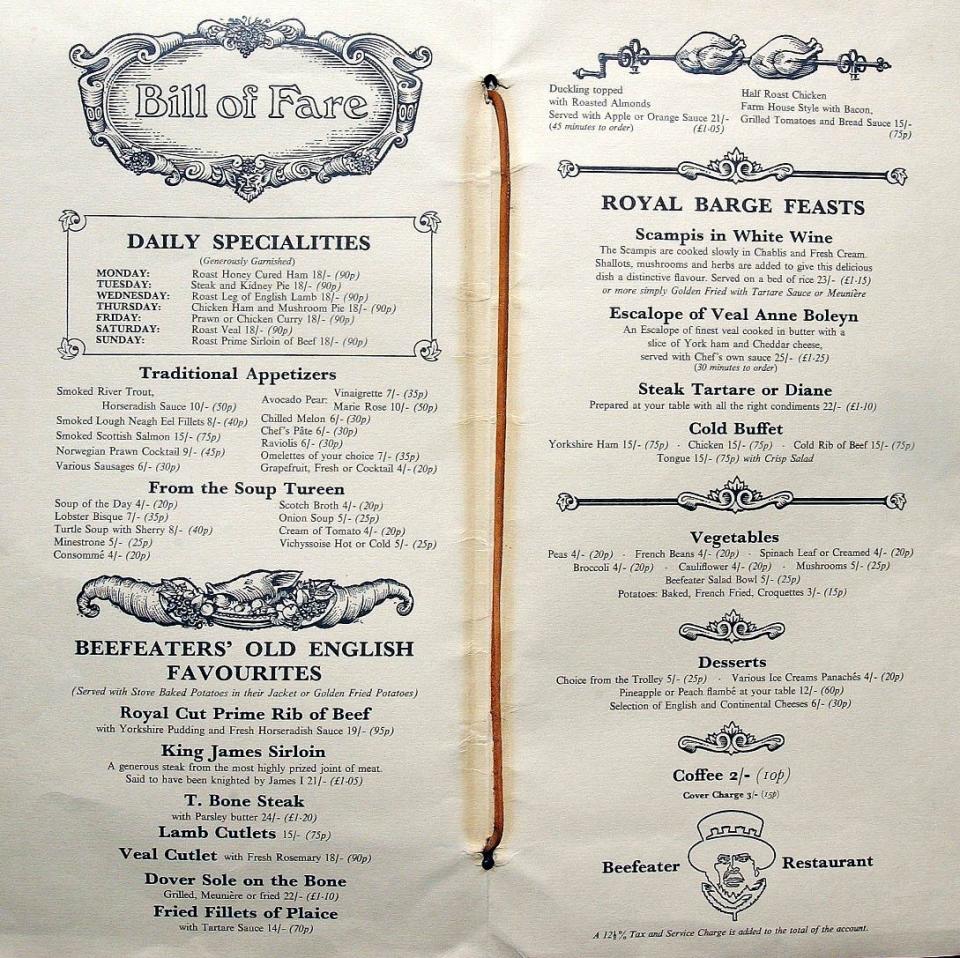 An original restaurant menu from Europa