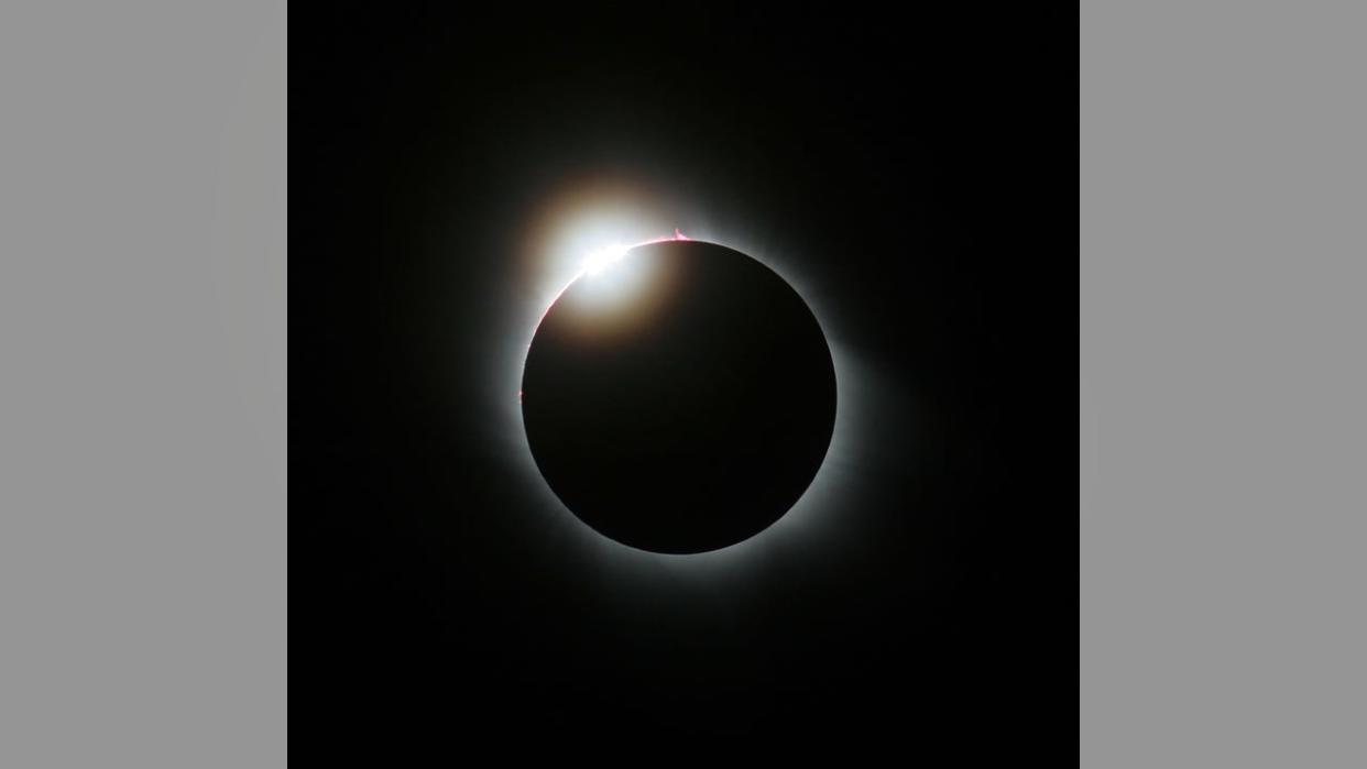 <div>TURKEY - FEBRUARY 09: This picture was taken moments before second contact. The bright beads of light visible here are caused by the last rays of sunlight shining through the deepest valleys along the lunar limb moments before totality starts. These are known as Baily's Beads, after their discoverer, British astronomer Francis Baily. Photograph by Jamie Cooper. (Photo by SSPL/Getty Images)</div>