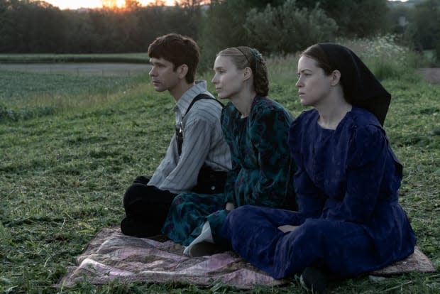 <em>Augustus (Ben Whishaw, left) documents the meeting, as the women are not allowed to learn to read or write.</em><p>Photo: Michael Gibson/Courtesy of Orion Releasing LLC</p>