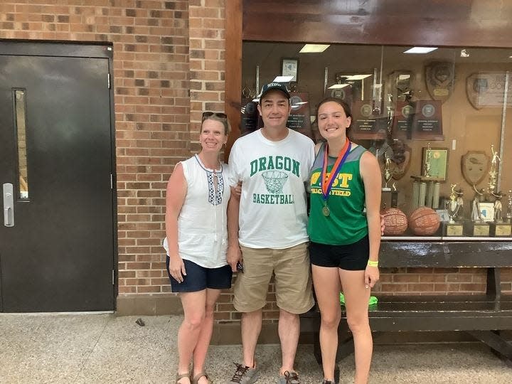 West Davidson senior Katarina Kepley, pictured with her parents Mitch and Erin, won a state championship in the high jump in Greensboro on Friday.