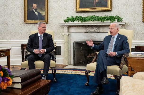 PHOTO: President Joe Biden meets with House Speaker Kevin McCarthy in the Oval Office of the White House, May 22, 2023 in Washington. (Drew Angerer/Getty Images)