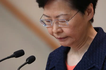 Hong Kong's Chief Executive Carrie Lam holds a news conference in Hong Kong