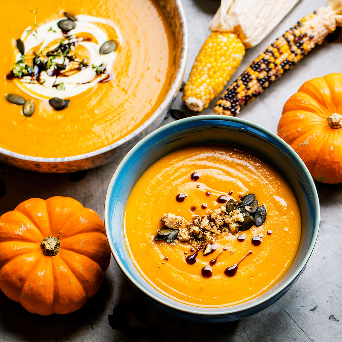 bowls of pumpkin soup