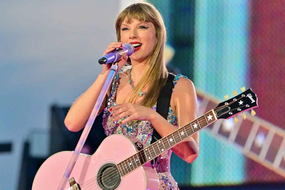 <p>Lisa Lake/TAS23/Getty </p> Taylor Swift performs on May 12 in Philadelphia during her Eras Tour stop at Lincoln Financial Field