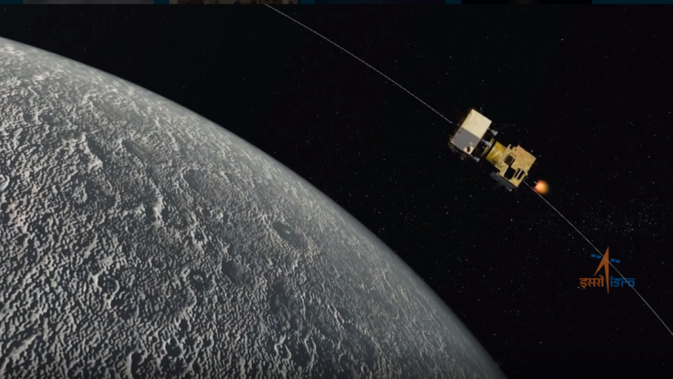 An artist's depiction of the Chandrayaan-2 spacecraft orbiting the moon