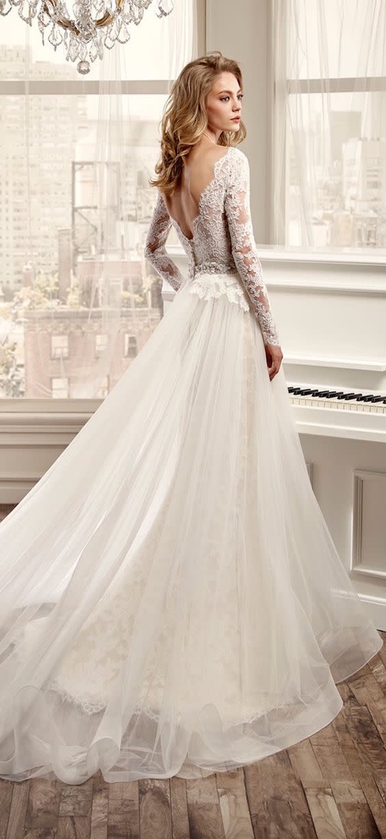 It’s all about the back of this Sophia Tolli gown.