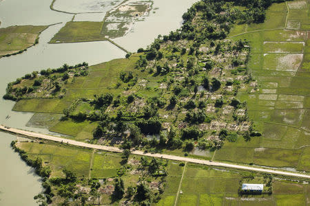 Aerial view of a burnt Rohingya village near Maungdaw in Rakhine state, Myanmar, September 20, 2018. Ye Aung Thu/Pool via REUTERS