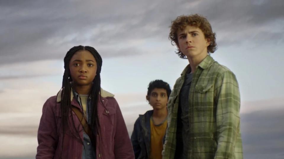 Leah Sava Jeffries, Aryan Simhadri and Walker Scobell in “Percy Jackson and the Olympians.” (Disney+)