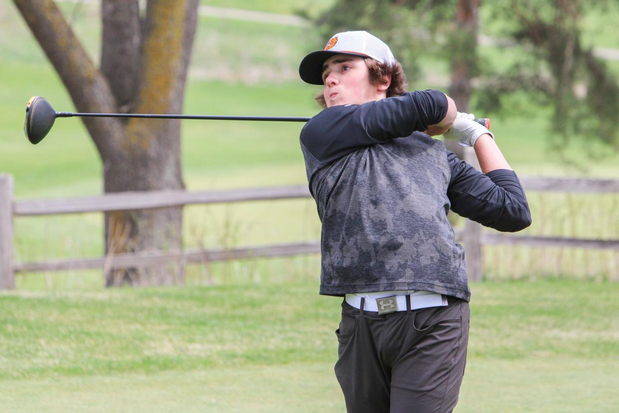 Brighton freshman Adam Forcier tied for fourth with a 73 in the KLAA preseason golf tournament Thursday, April 20, 2023 at Kensington Metropark Golf Course.