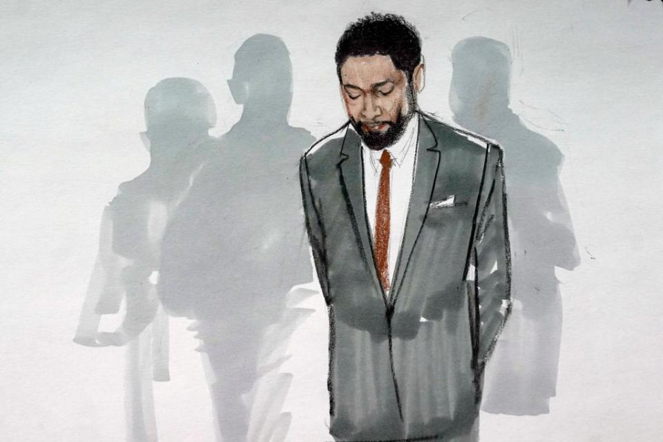 A courtroom sketch of Jussie Smollett (AP)