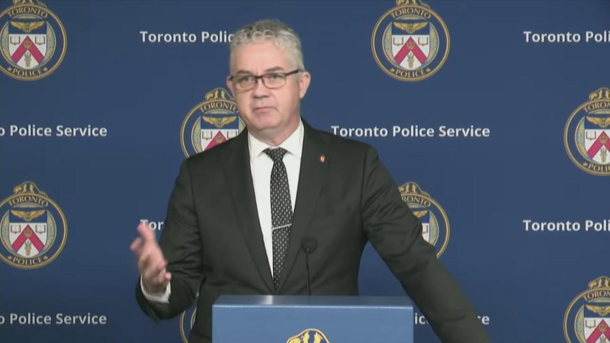 Det. David Coffey said the perpetrators of the synthetic identity fraud scheme are alleged to have created more than 680 unique synthetic identities. Twelve men have been charged with a combined total of 102 charges as a result of the police investigation. (Spencer Gallichan-Lowe/CBC - image credit)