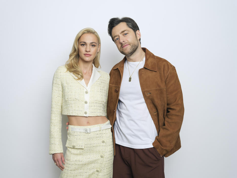 Sophie Skelton, left, and Richard Rankin pose for a portrait to promote the series "Outlander" on Thursday, June 8, 2023, in New York. (Photo by Drew Gurian/Invision/AP)