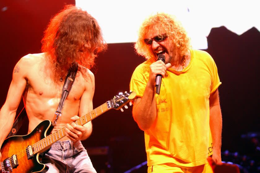 Eddie Van Halen and Sammy Hagar of Van Halen at the Staples Center in Los Angeles, California