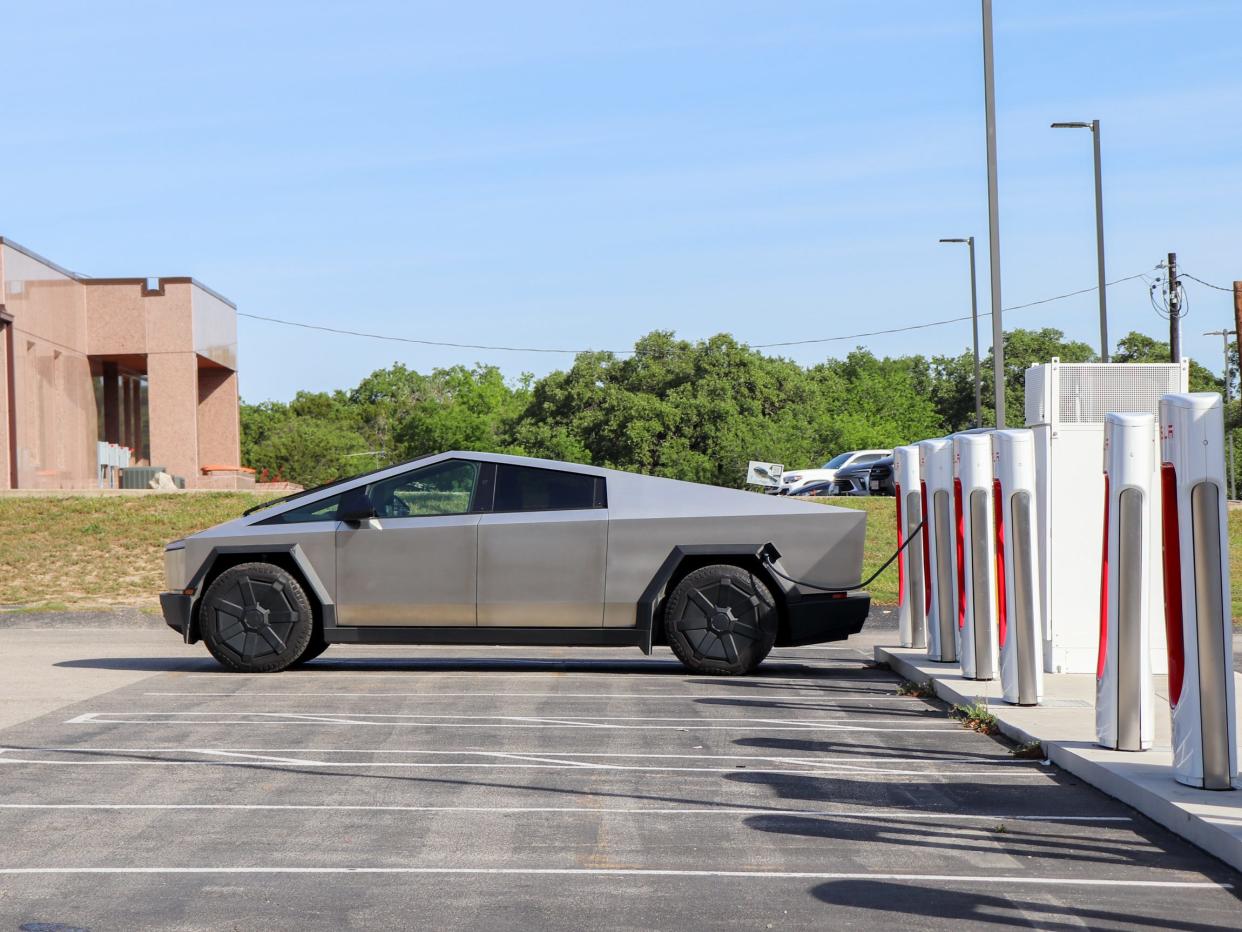 Tesla Cybertruck at a Supercharger