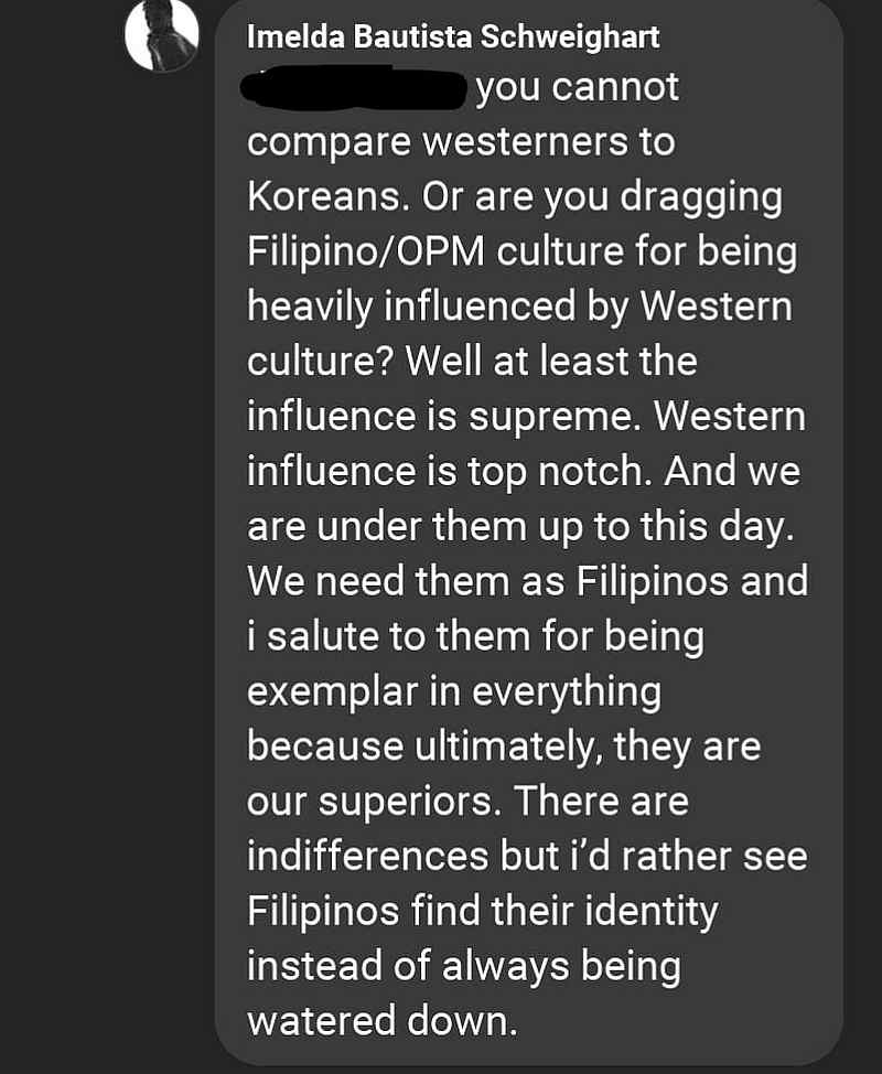 Schweighart cited Westerners as a 'supreme' influence on Filipino pop music. — Picture from Facebook/Imelda Bautista Schweighart