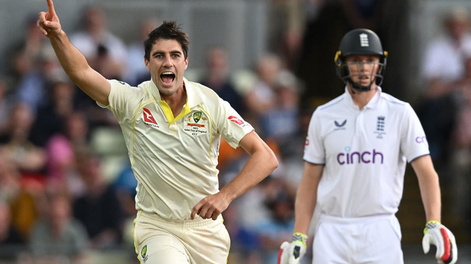 Seen here, Pat Cummins celebrates a wicket for Australia.