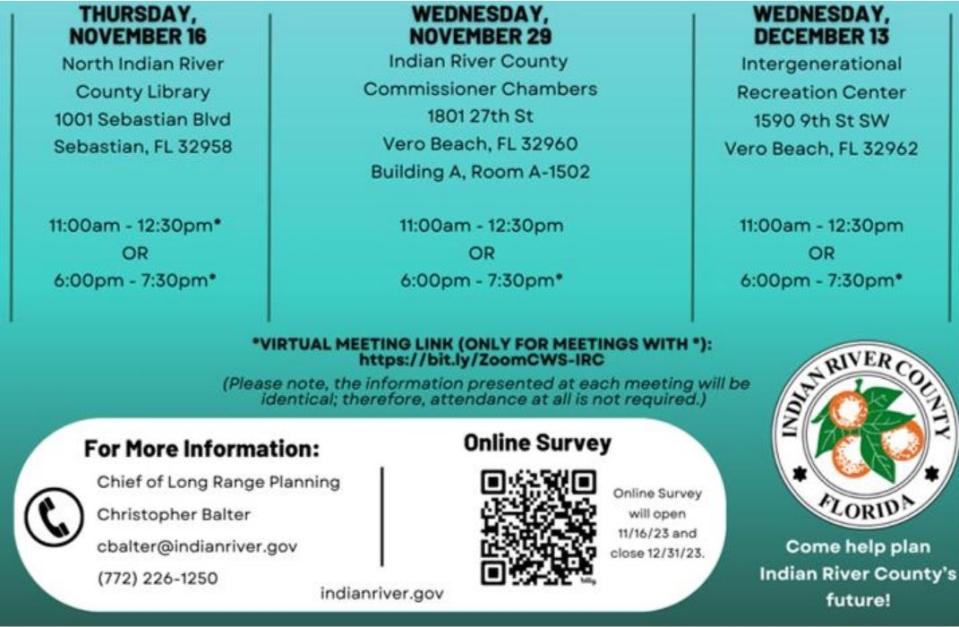 Indian River County has announced a series of meetings to get public input on its comprehensive plan review.