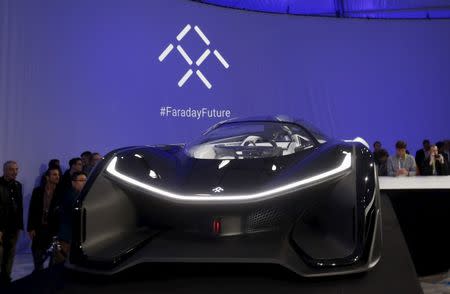 The Faraday Future FFZERO1 electric concept car is shown after an unveiling at a news conference in Las Vegas, Nevada January 4, 2016. REUTERS/Steve Marcus