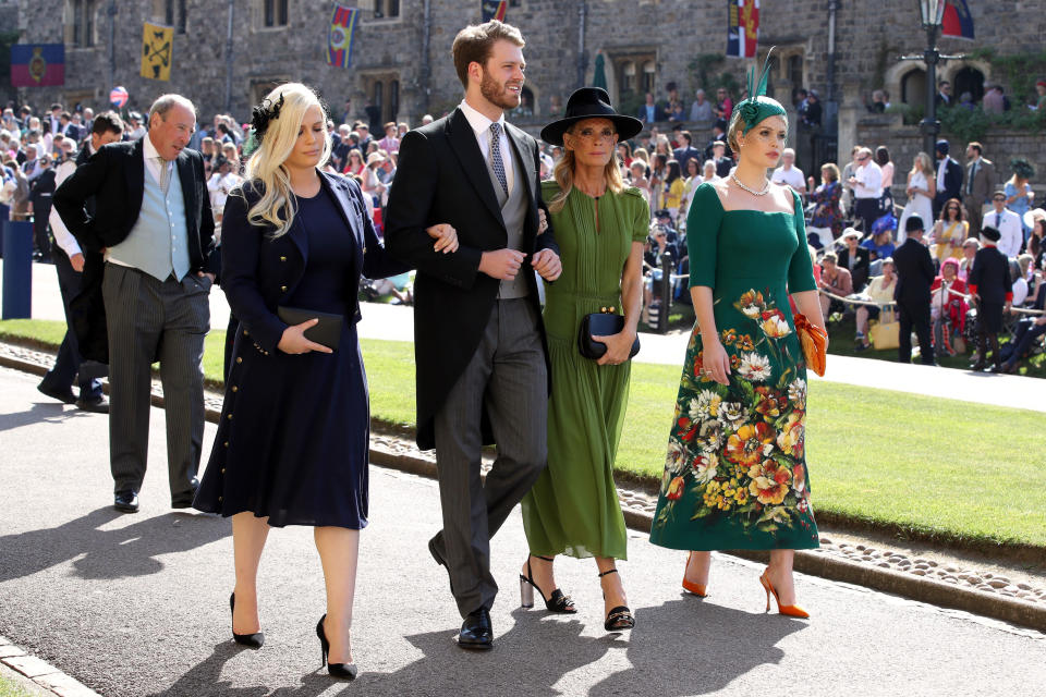 Louis Spencer with his mother, Victoria Aitken and sisters, Eliza and Kitty Spencer arriving at the royal wedding [Photo: Getty]