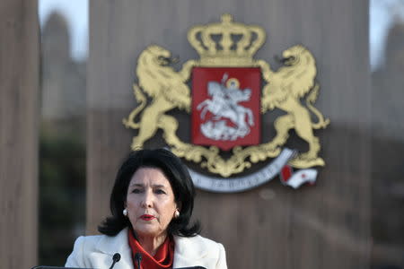 Georgia's newly elected President Salome Zurabishvili speaks during the inauguration ceremony in Telavi, Georgia, December 16, 2018. REUTERS/Irakli Gedenidze/Pool