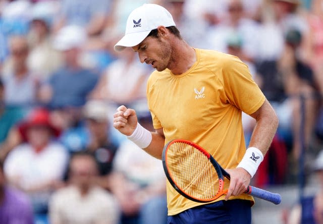 Andy Murray in action at the 2023 Surbiton Trophy