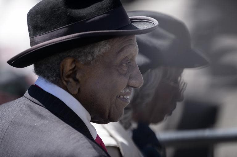 Civil rights activist and voting rights marcher Reverend Frederick Reese arrives at the Edmund Pettus Bridge March 7, 2015, in Selma, Alabama
