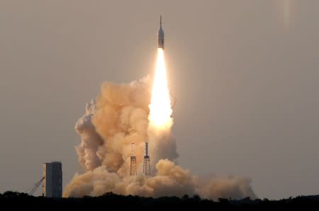 The Ascent Abort-2 of NASA's Orion spacecraft's emergency launch abort system lifts off during a flight test from the Cape Canaveral Air Force Station in Cape Canaveral