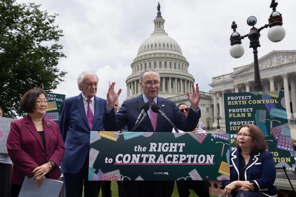 Senate Democrats hold a news conference on reproductive rights legislation on June 5, 2024 (EPA)