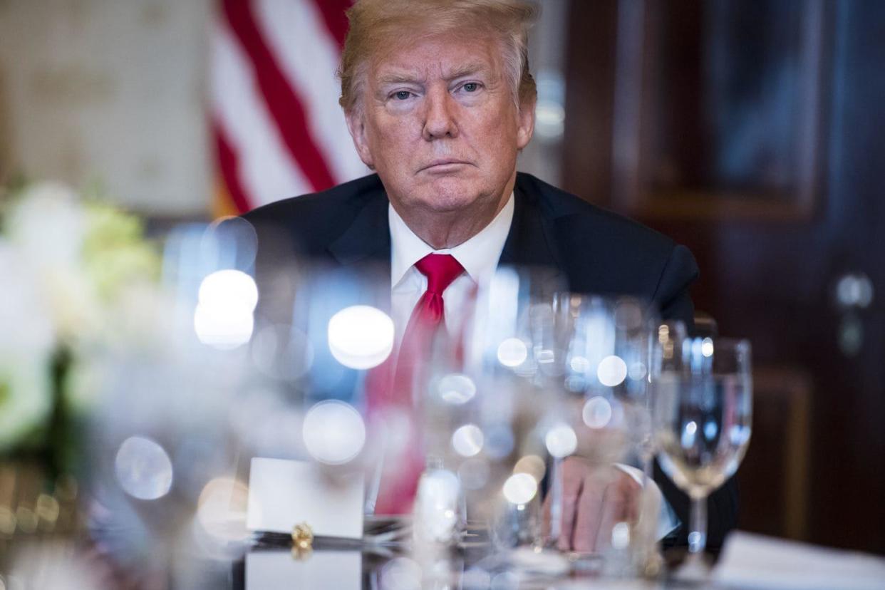President Trump speaks during a dinner with governors to discuss border security and safe communities in the Blue Room at the White House on 21 May: Jabin Botsford/The Washington Post