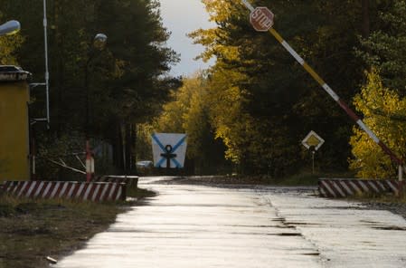 A view shows an entrance checkpoint of a military garrison located near the village of Nyonoksa in Arkhangelsk Region