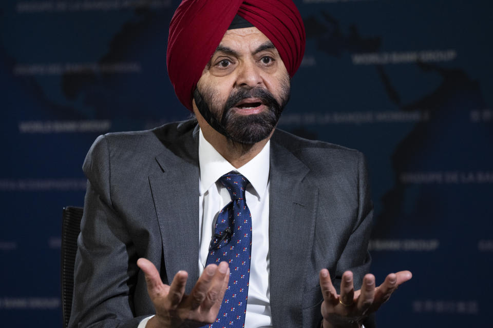 World Bank President Ajay Banga is interviewed by The Associated Press, Tuesday, April 16, 2024, at the World Bank in Washington. (AP Photo/Jacquelyn Martin)