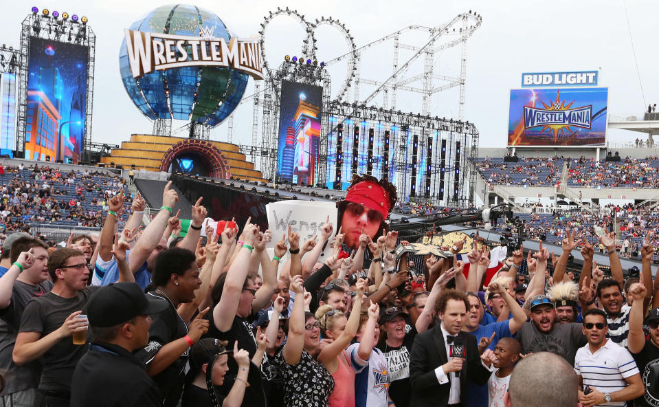 Fans cheer during WrestleMania 33 on Sunday, April 2, 2017 at Camping World Stadium in Orlando, Fla. (Stephen M. Dowell/Orlando Sentinel/TNS via Getty Images)