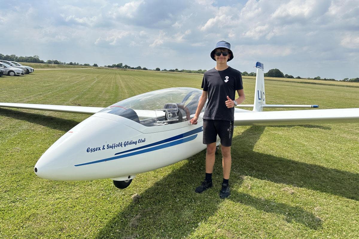 Thrilled - Michal Czekajlo, 16, from Witham after completing his first ever solo flight on June 26 <i>(Image: Essex and Suffolk Gliding Club)</i>
