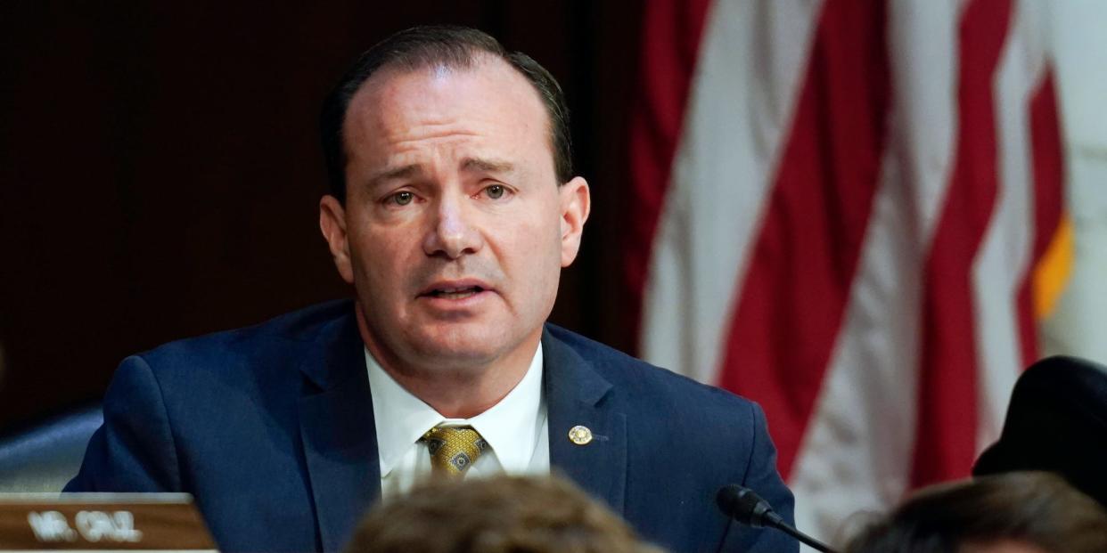 Republican Sen. Mike Lee of Utah at a hearing on Capitol Hill on March 21, 2022.