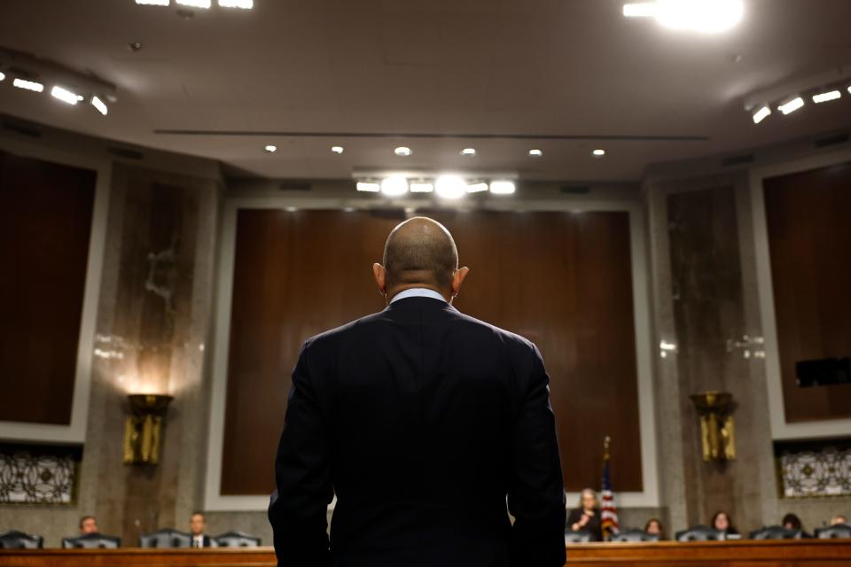 Commodity Futures Trading Commission Chairman Rostin Behnam prepares to testify about the collapse of the cryptocurrency exchange company FTX before the Senate Agriculture, Nutrition and Forestry Committee in the Dirksen Senate Office Building on Capitol Hill on December 01, 2022 in Washington, DC.